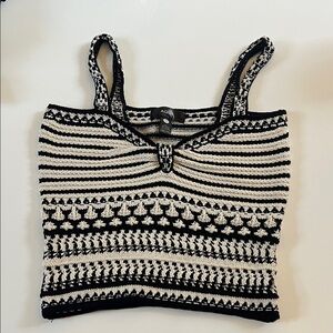 Aqua Striped Black and Cream Knit Crop Top